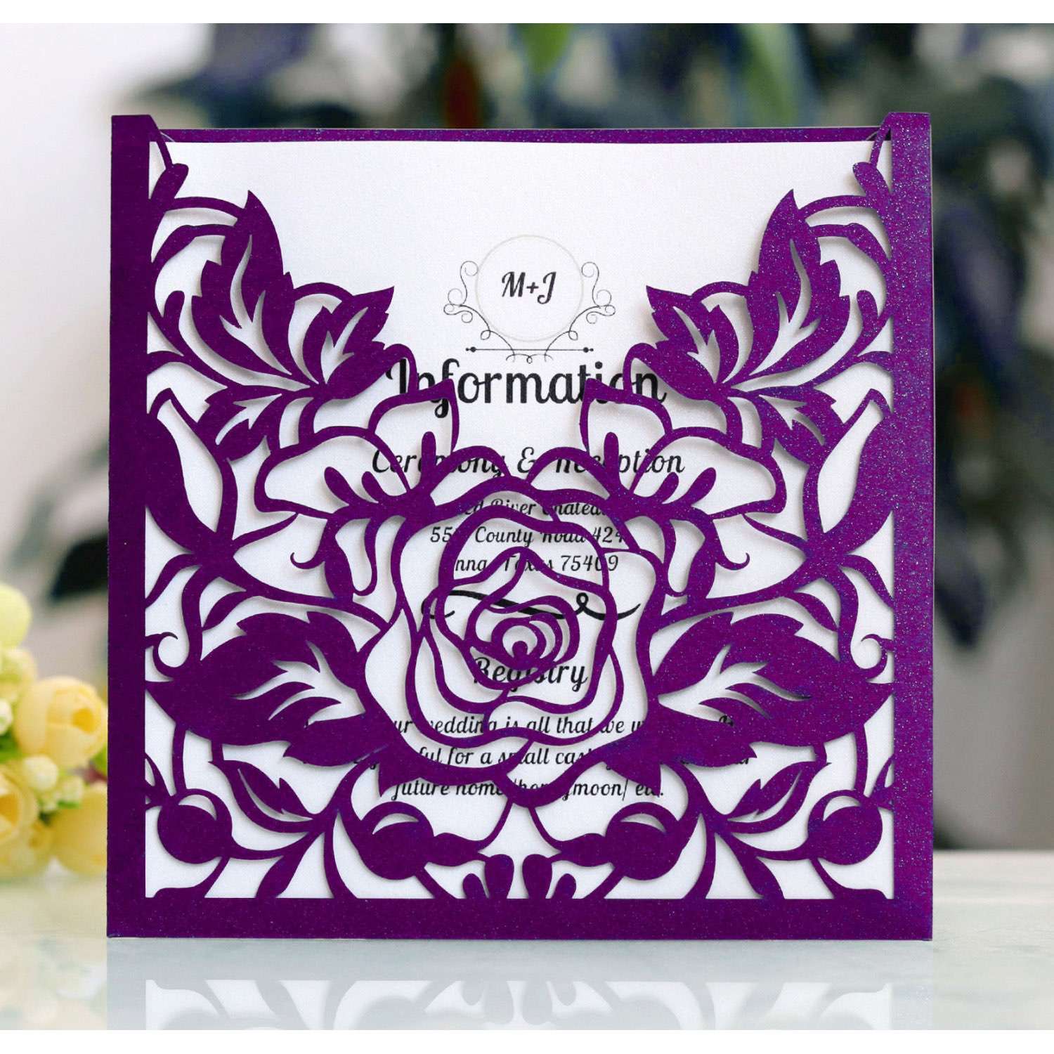 Red Rose Invitation Card Laser Cut Paper Valentine's Day Card